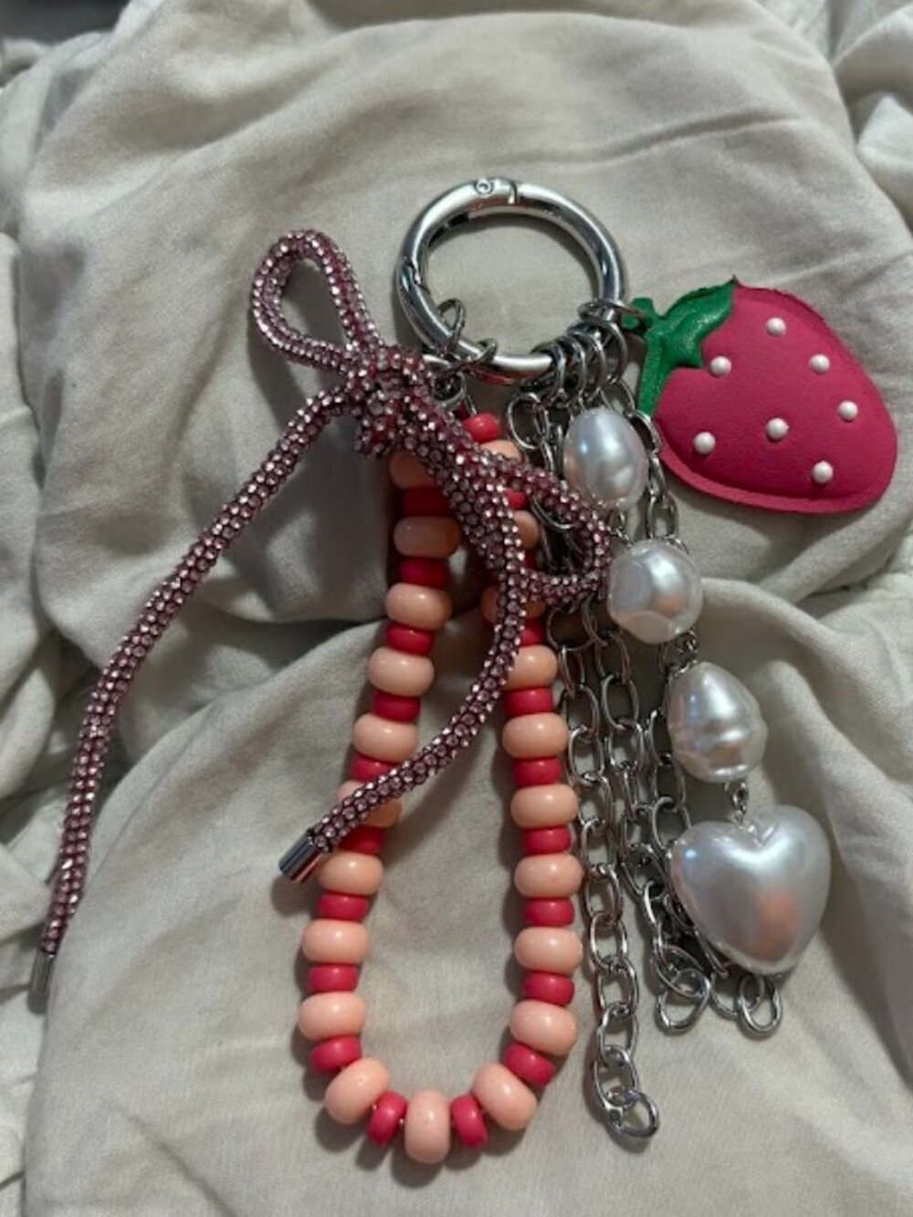 Free People Boho Strawberry & Sparkle Bow Bag Charm 🍓✨
